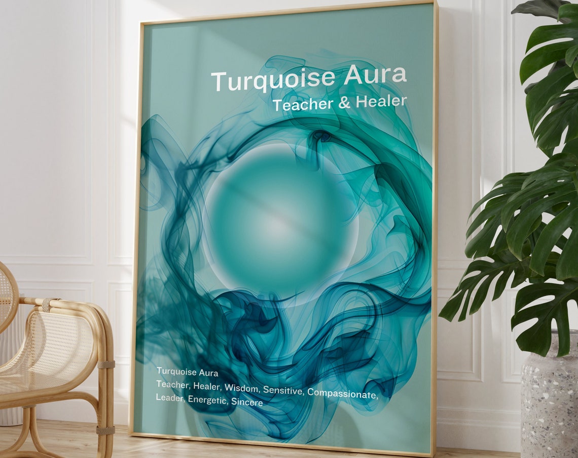 Turquoise Aura Teacher and Healer Swirling Smoke Spiritual Wall Poster - Image 2