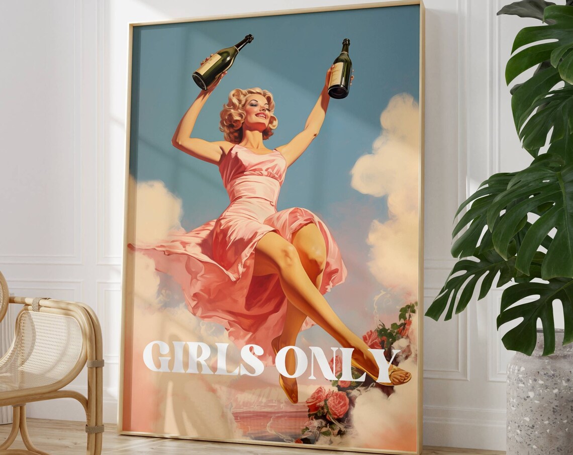 Girls Only Retro Champagne Toast Girls Night Celebration Pin-Up Poster - Image 4