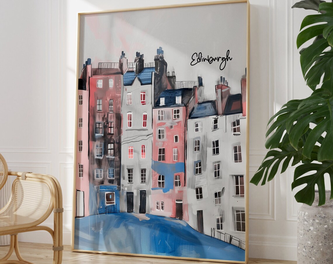 Edinburgh Colorful Tenement Row Houses Watercolor Travel Art Poster - Image 4