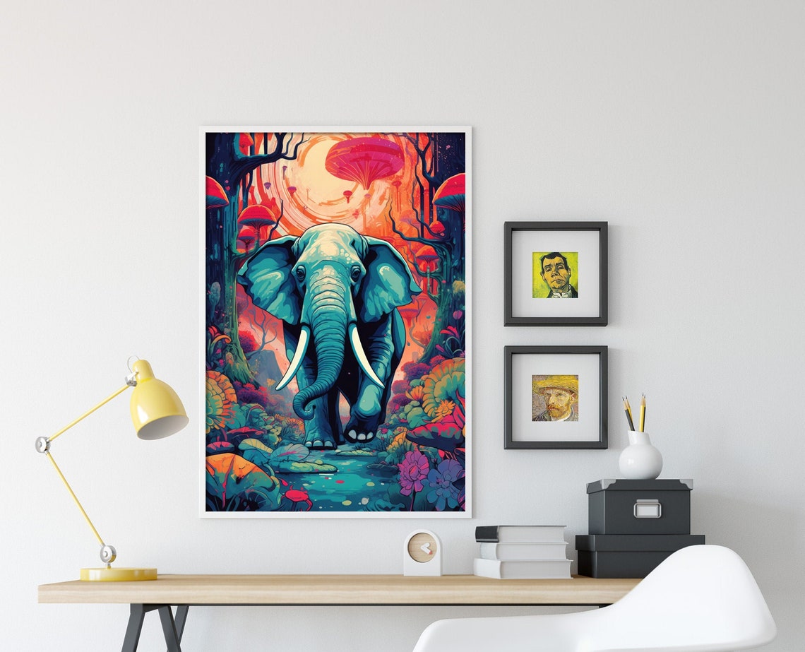 Hallucinogenic Elephant Art Print Poster Painting Museum Quality Giclee Home Wall Dcor - Image 4