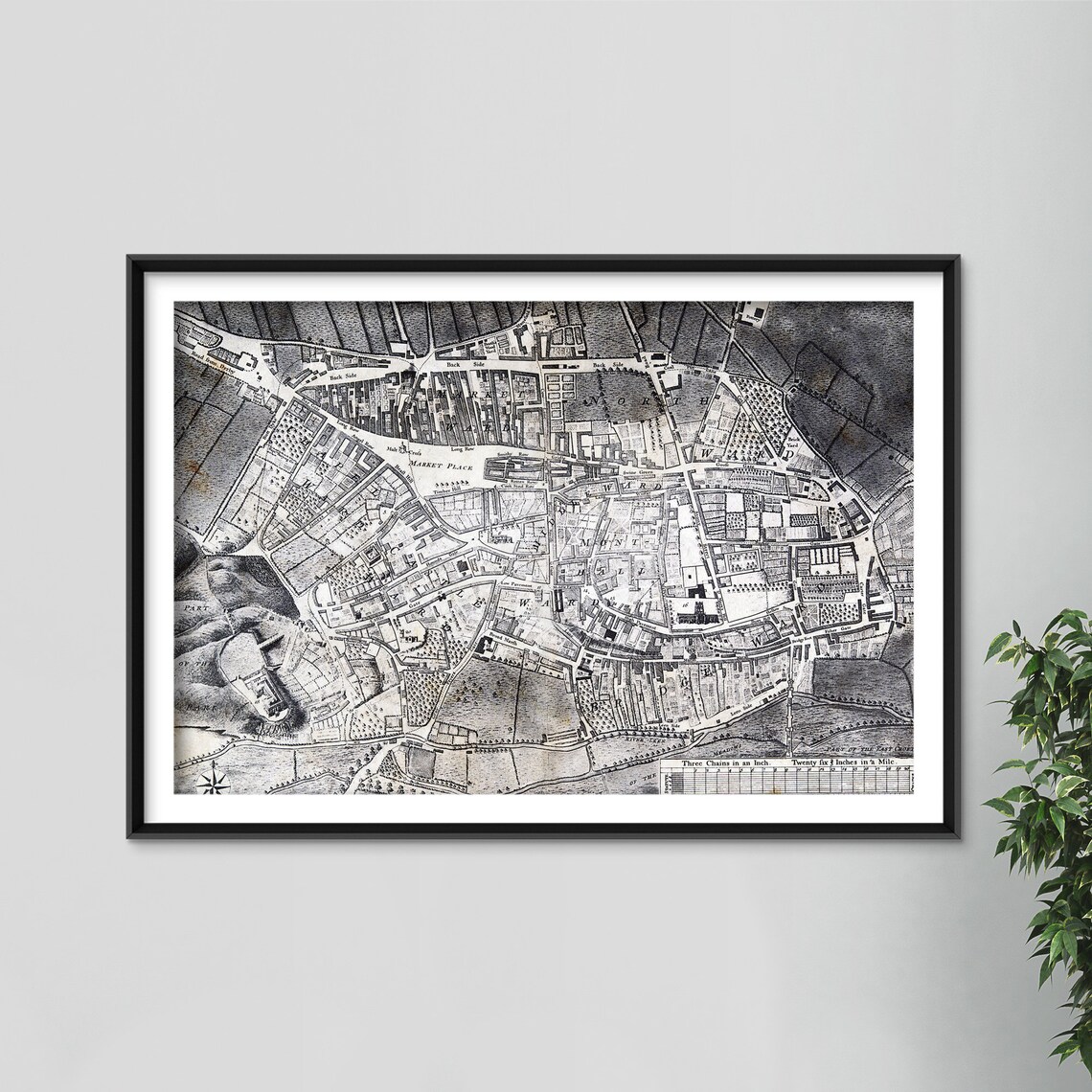 Historic Map Of Nottingham England, 1744 Reprint