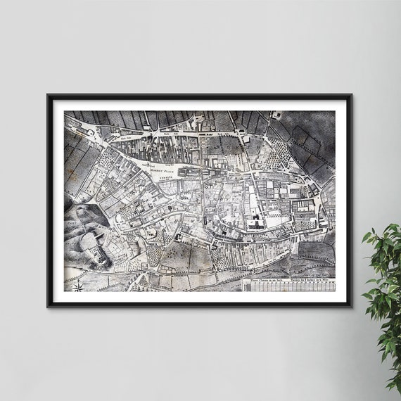 Historic Map Of Nottingham England, 1744 Reprint