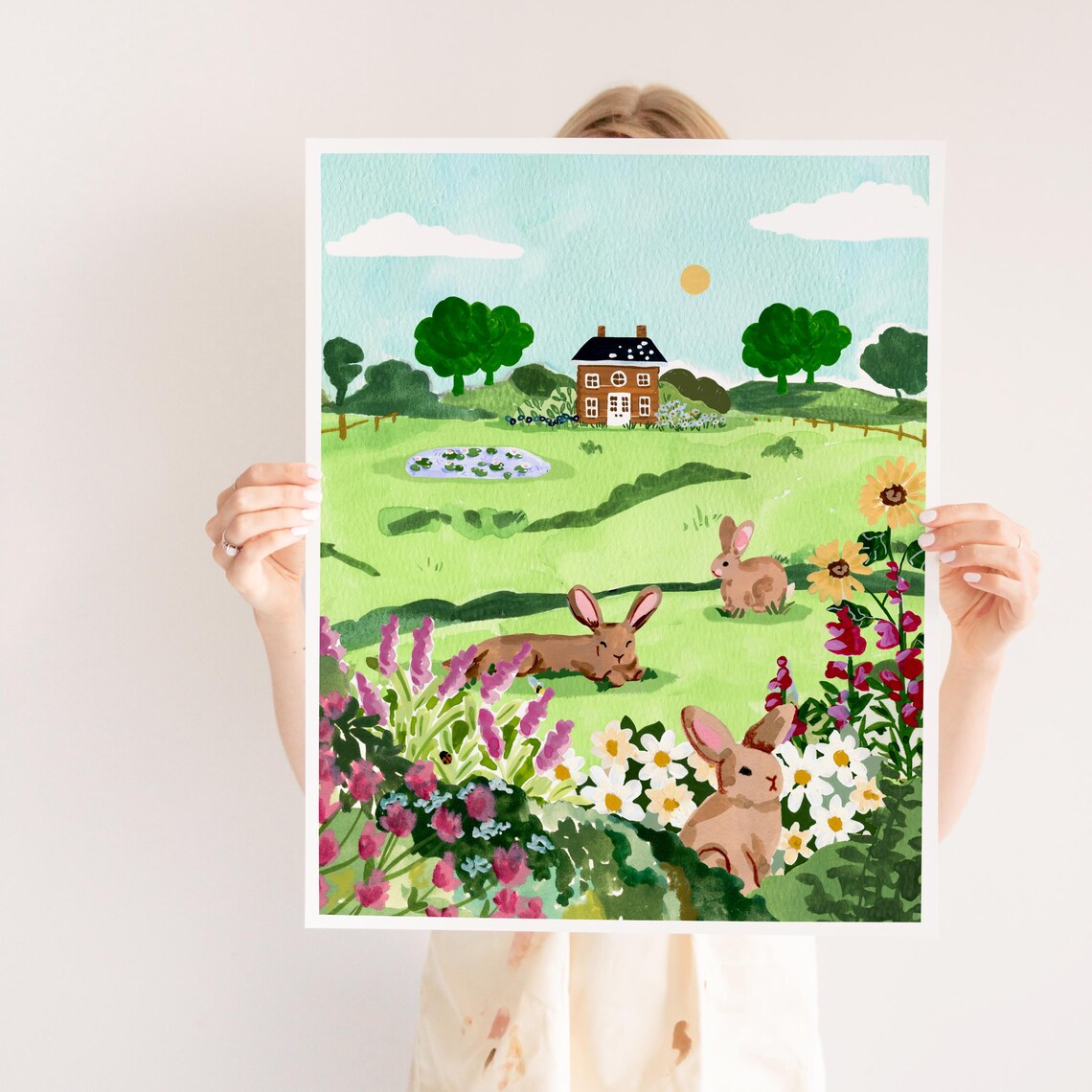 Rabbit Field Art Print, Country Farmhouse Decor - Image 3