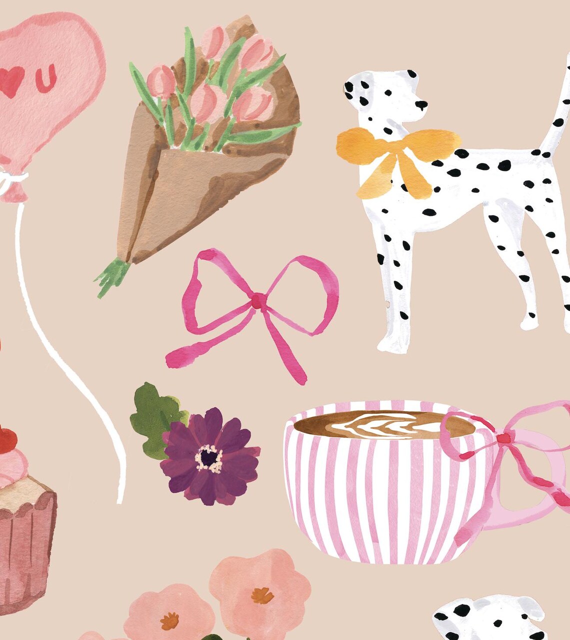 Valentine's Day Dalmatians Flowers Sweets Art Print - Image 3