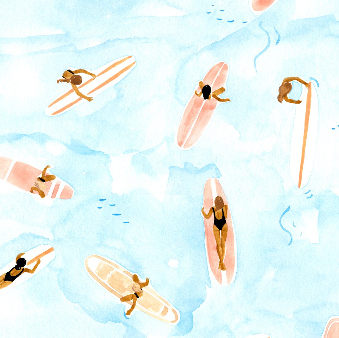 Surfers Summer Ocean Watercolor Art Print - Image 3