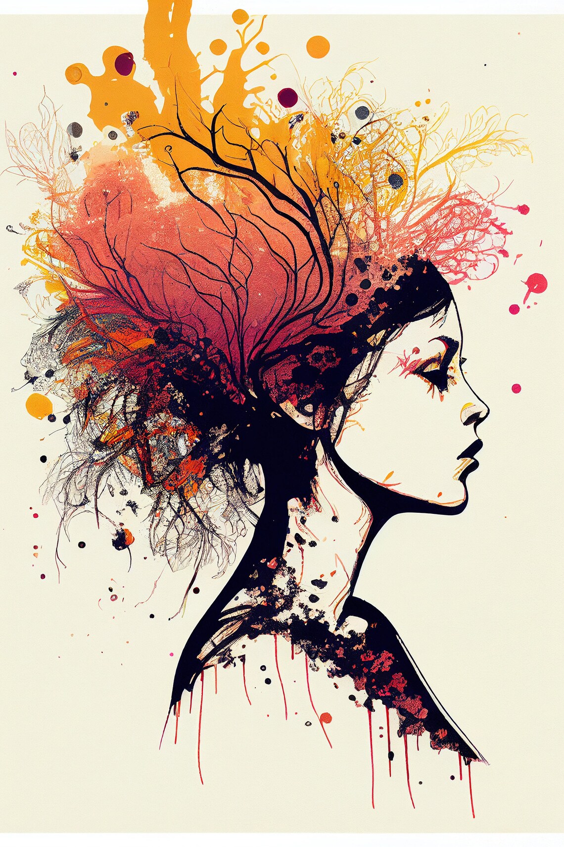 Woman Profile Watercolor Splash Aura Energy Portrait Wall Art - Image 3