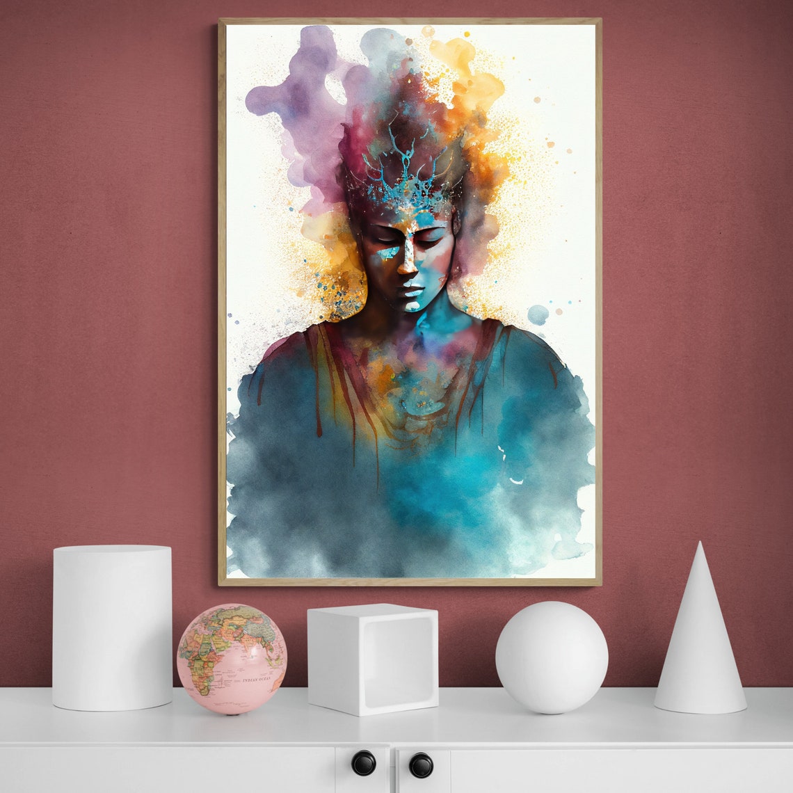 Woman in Deep Meditation with a Multicolor Watercolor Aura Poster