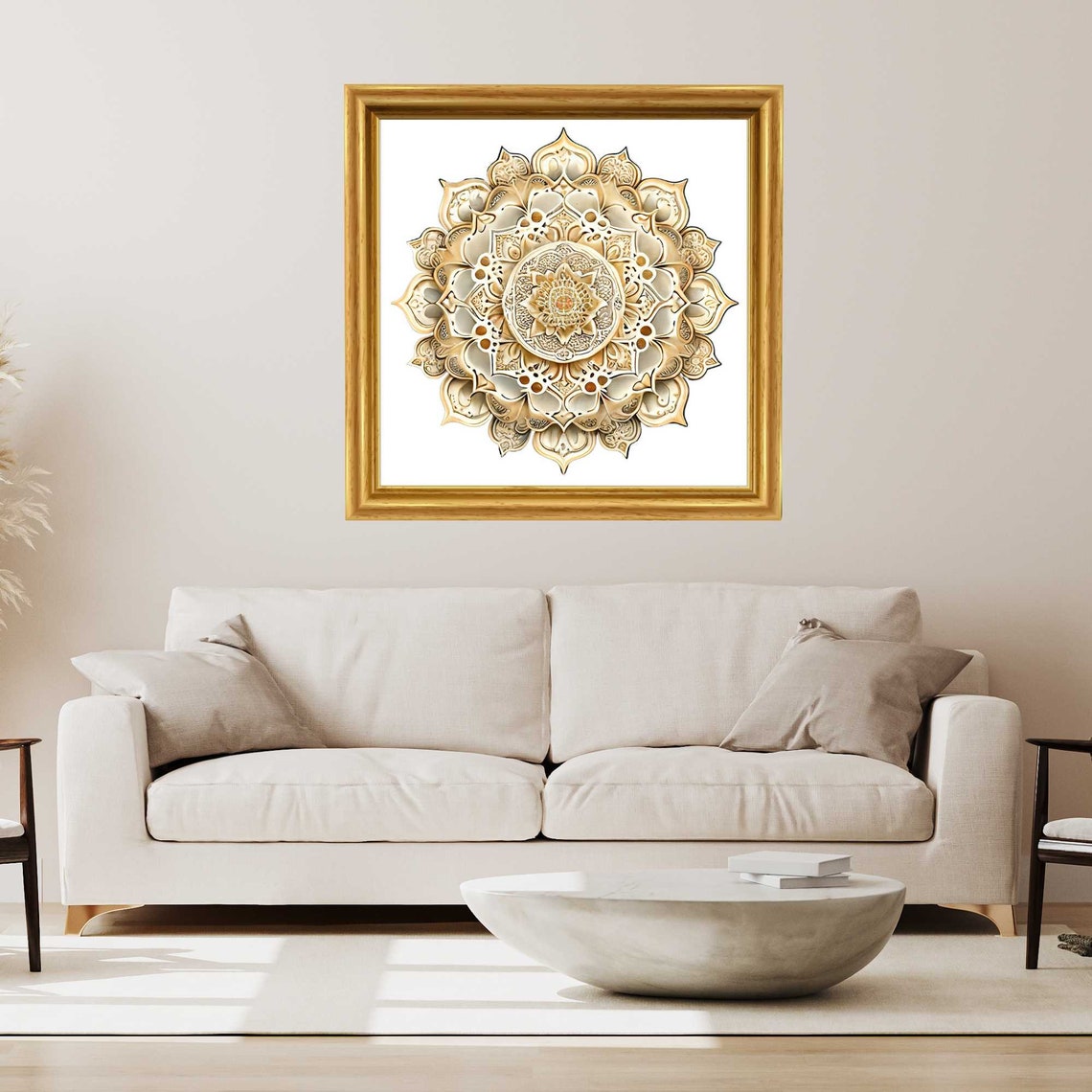 Ornate Gold and Cream Mandala in a Classic Gold Frame Poster - Image 2