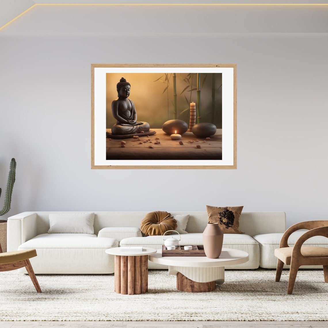 Bronze Buddha Statue with Candles and Bamboo Zen Still Poster - Image 2