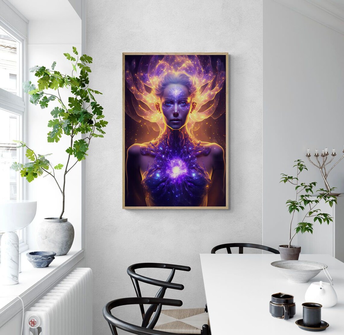 Cosmic Purple Woman with a Glowing Galaxy Heart Portrait Poster - Image 3
