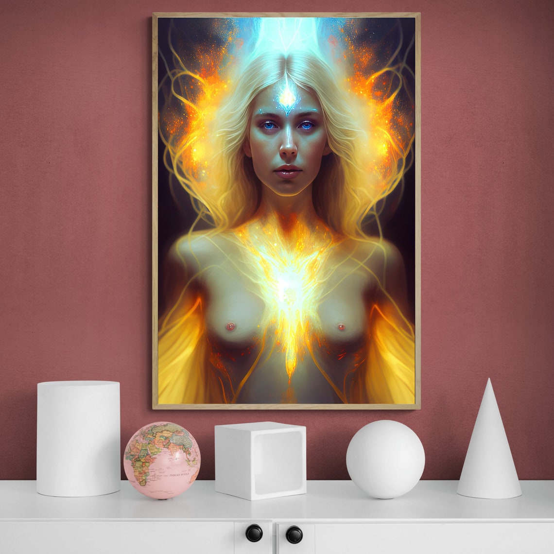 Golden Aura Woman with Glowing Fire Energy Portrait Art Poster