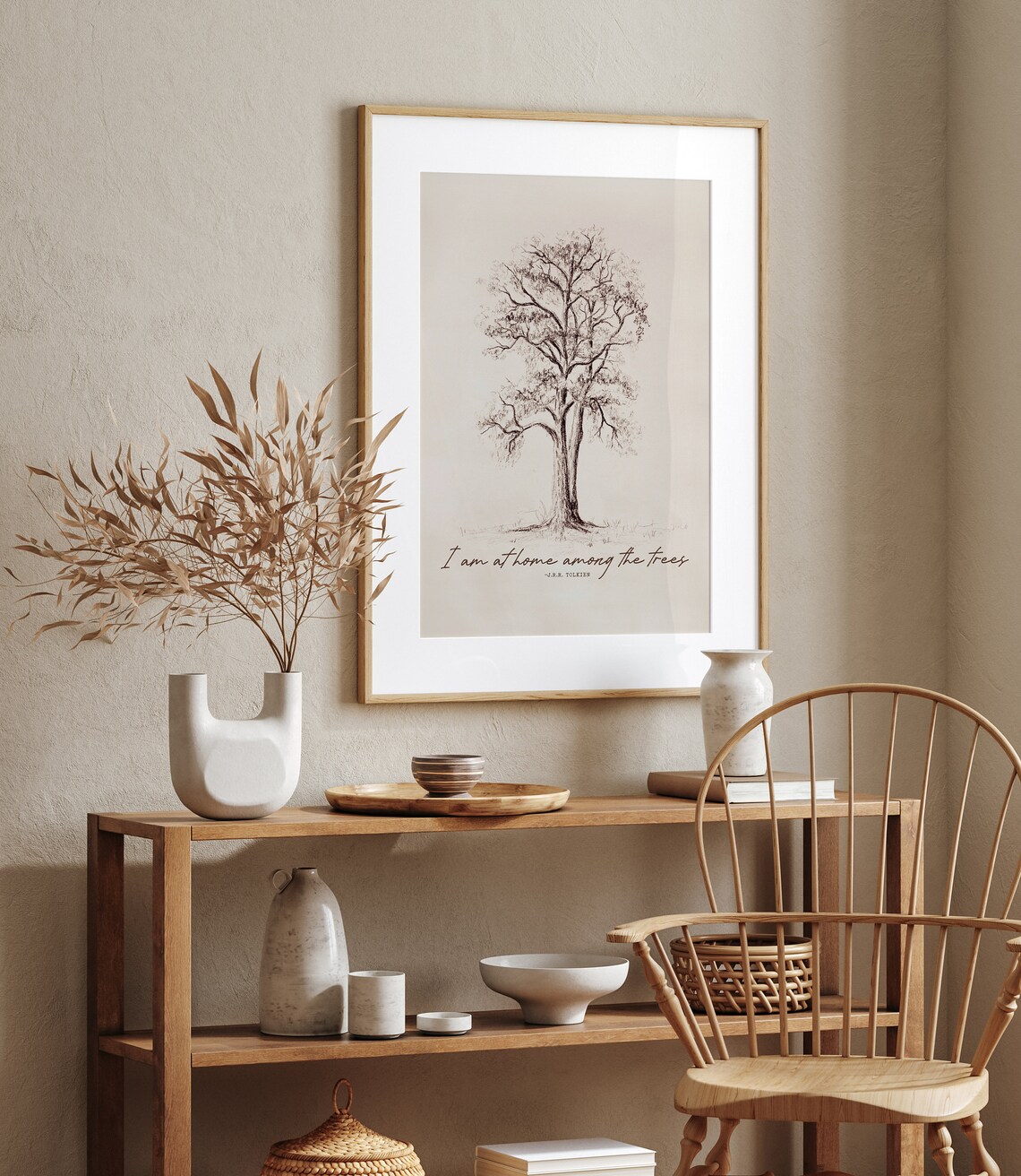 I Am At Home Among The Trees Tolkien Quote Pencil Oak Drawing Poster - Image 2
