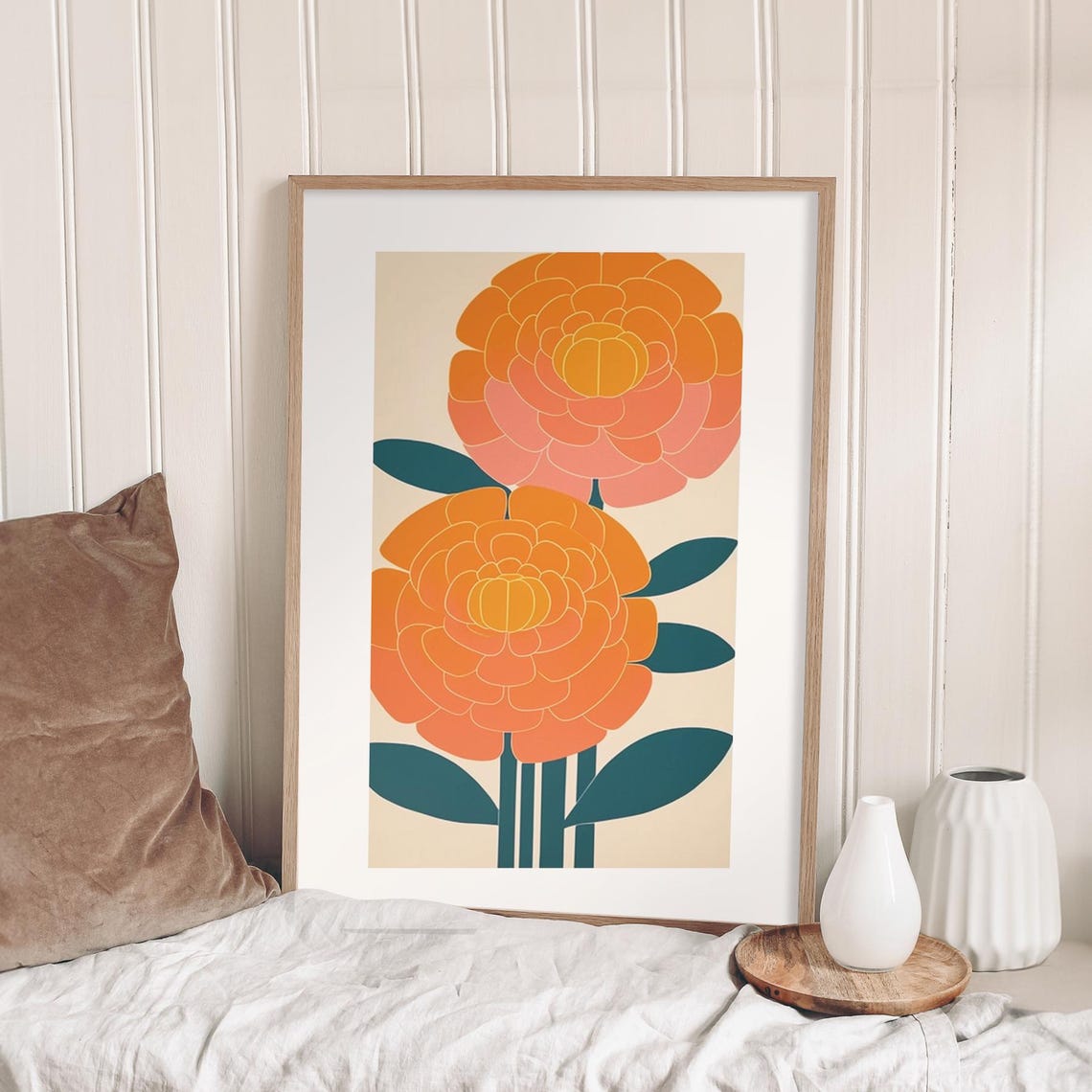 Vibrant Orange Calendula Blossoms Retro Boho Floral Art Poster