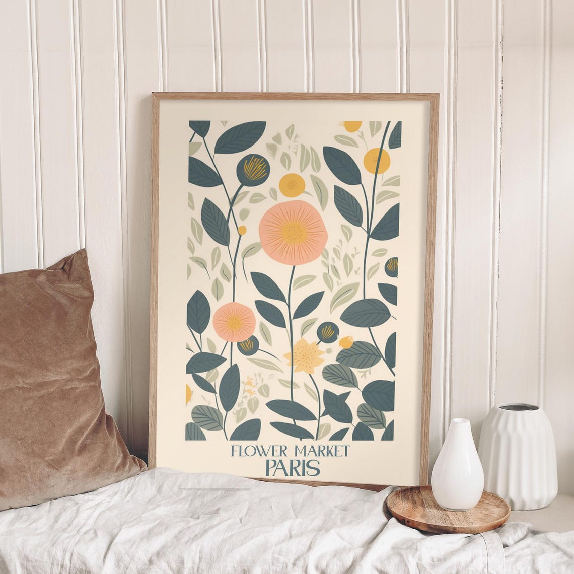 Paris Flower Market Peach Wildflower Botanical Wall Decor Poster