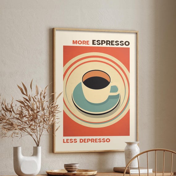 Mehr Espresso Weniger Depresso Franzsisches Kaffeeplakat Tasse Kaffeeplakat Bohokaffeeplakat Kaffeeplakatkunst Kaffeeplakat