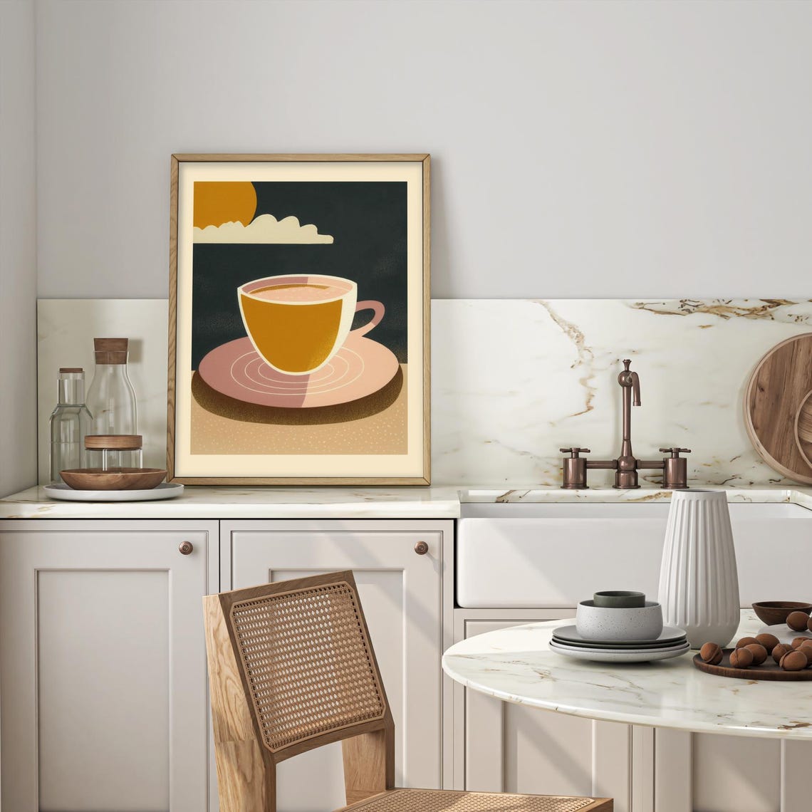 Abstract Golden Coffee Cup Sunrise Breakfast Nook Kitchen Poster - Image 2