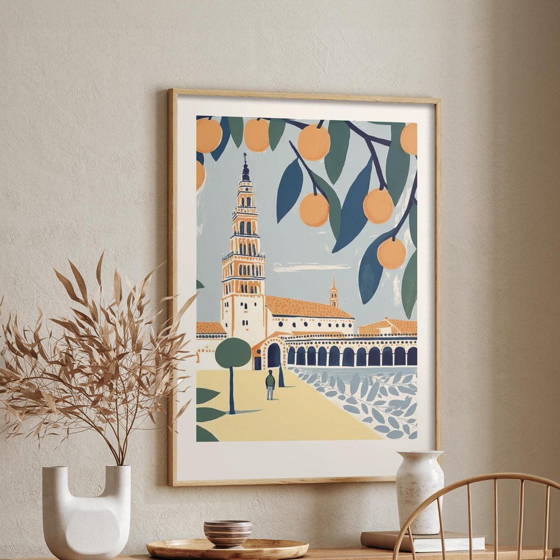Orange Trees Seville Cathedral Tower Mediterranean Decor Poster