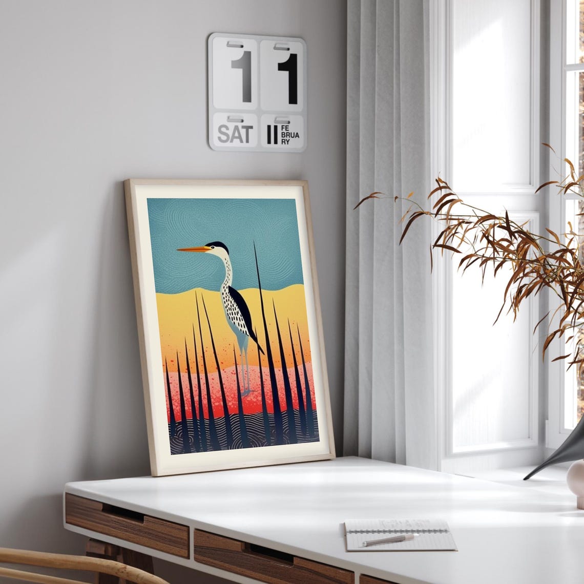 Graceful Heron Bird Sunset Marsh Modern Wildlife Charming Poster - Image 4