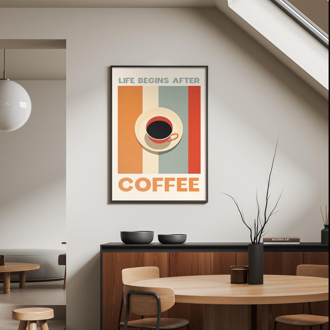 Life Begins After Coffee Retro Striped Coffee Lover Kitchen Poster - Image 3