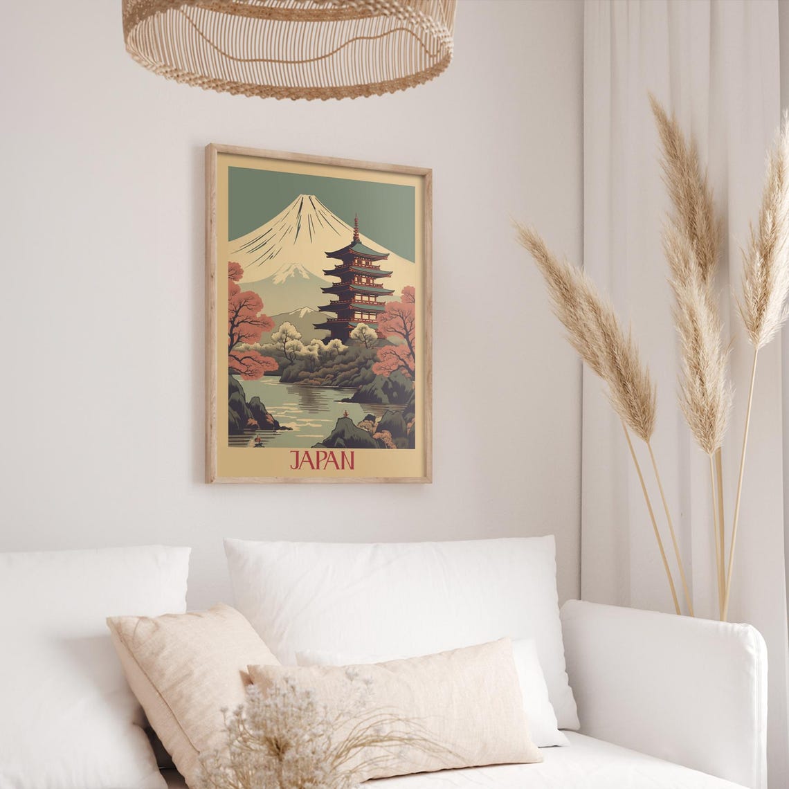 Japan Mount Fuji Pagoda Cherry Blossom Vintage Travel Poster - Image 3
