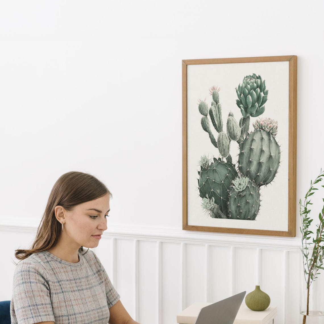 Prickly Pear Cactus Blooming Vintage Botanical Illustration Poster - Image 4