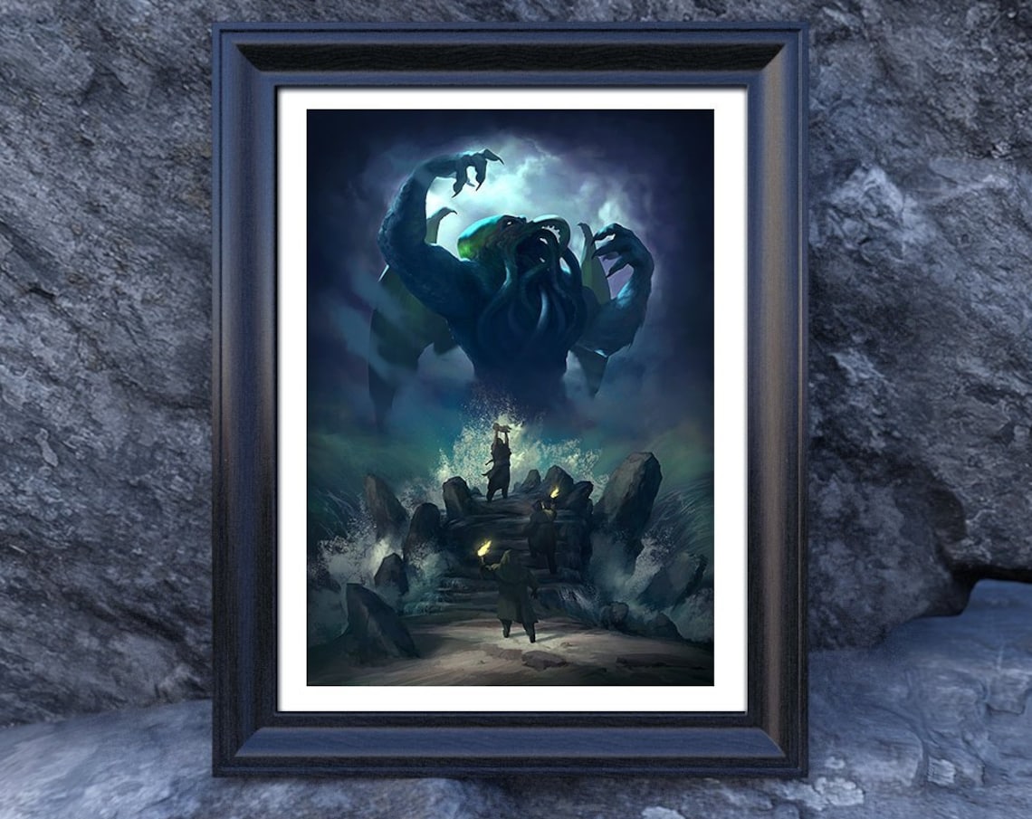 Cthulhu Horror Art Print, Lovecraft Tentacles