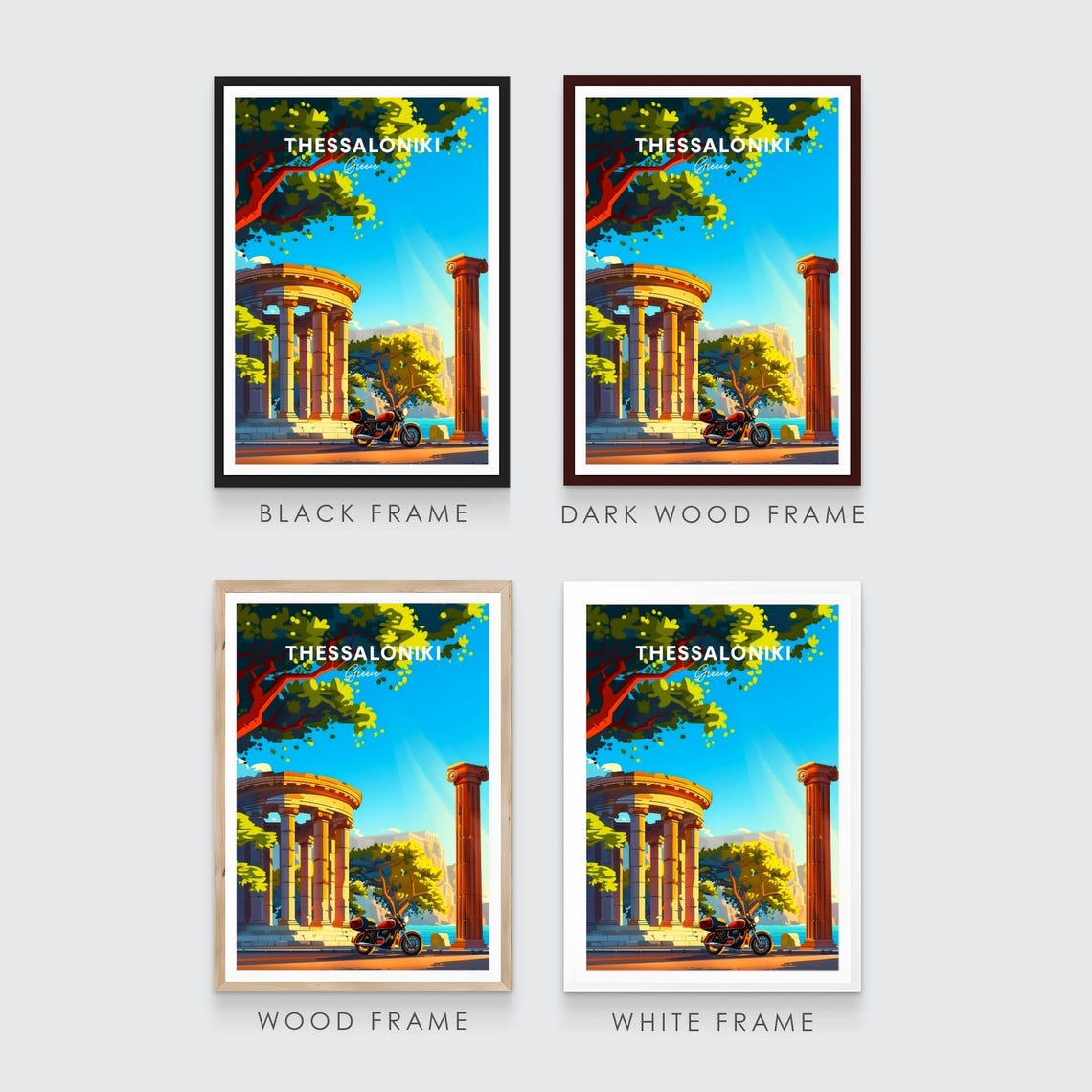 Thessaloniki Greece Ancient Columns Motorcycle Day View Art Poster - Image 3