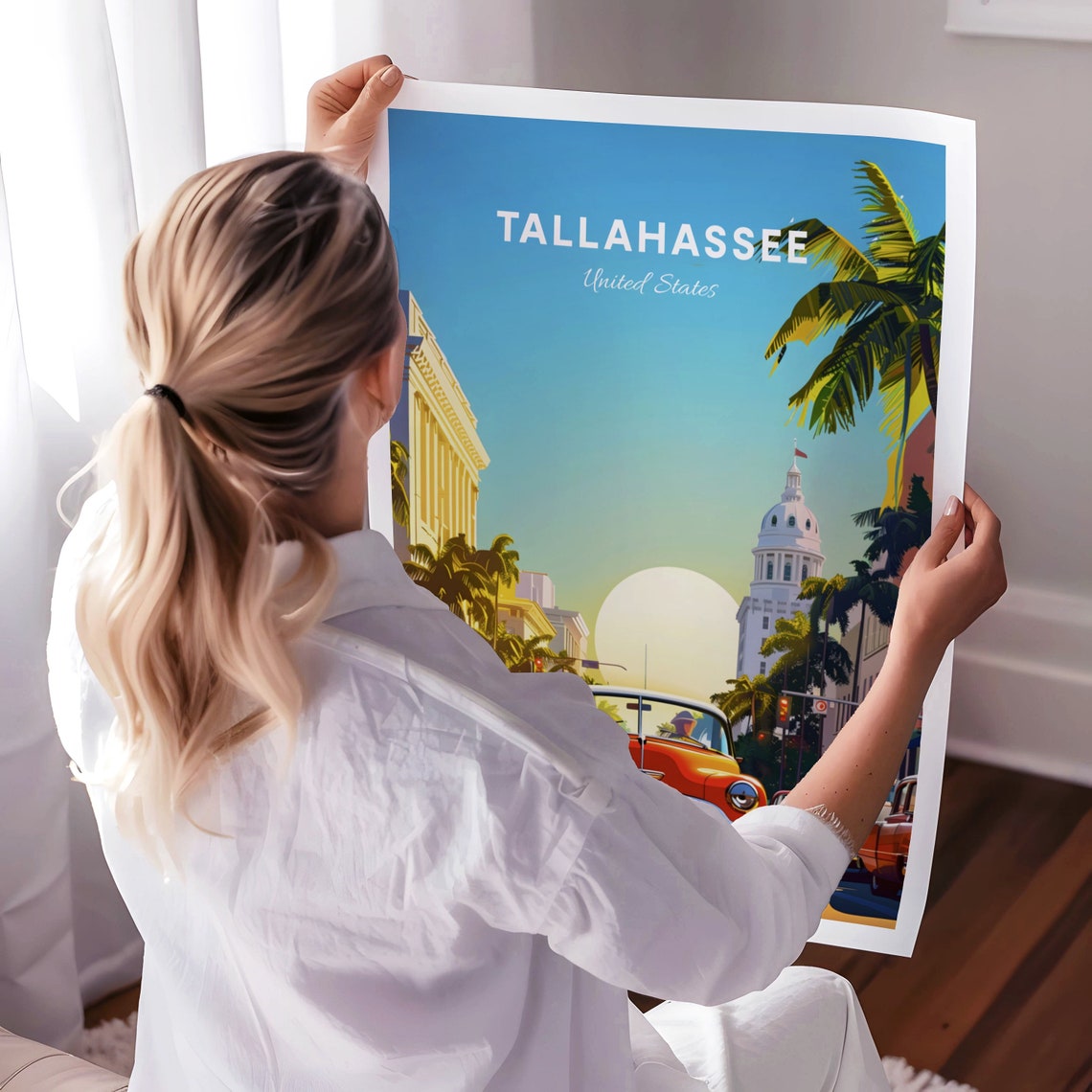 Tallahassee Florida Classic Car Downtown Street Travel Poster - Image 3