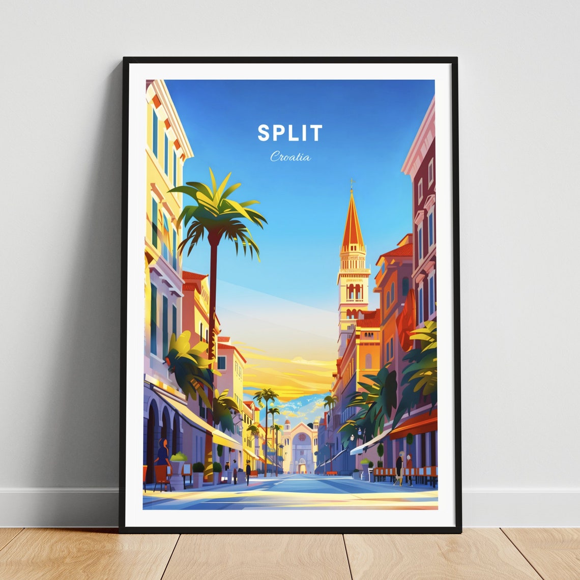 Split Croatia Old Town Street Palm Trees Bell Tower Sunset Poster