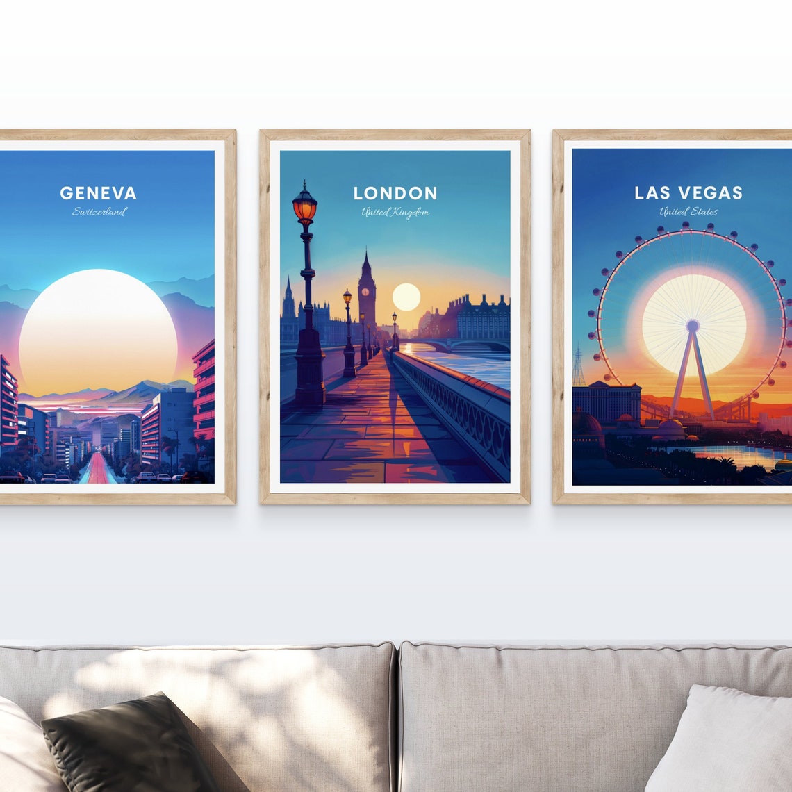 London Big Ben Westminster Bridge Lamp Lit Sunset Travel Poster - Image 4