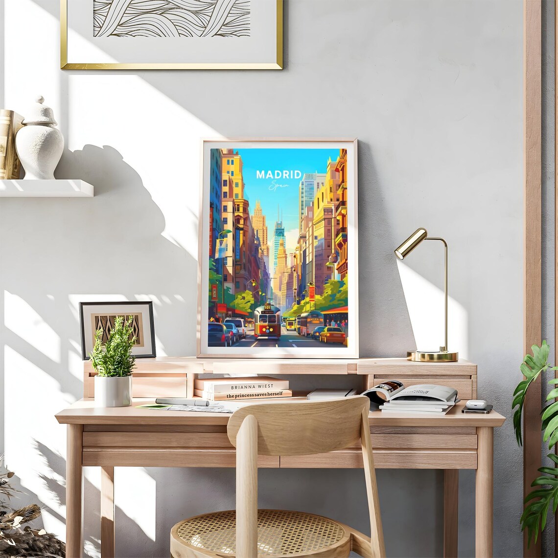 Madrid City Tram Street Vintage Buildings Sunny Day Travel Poster - Image 4