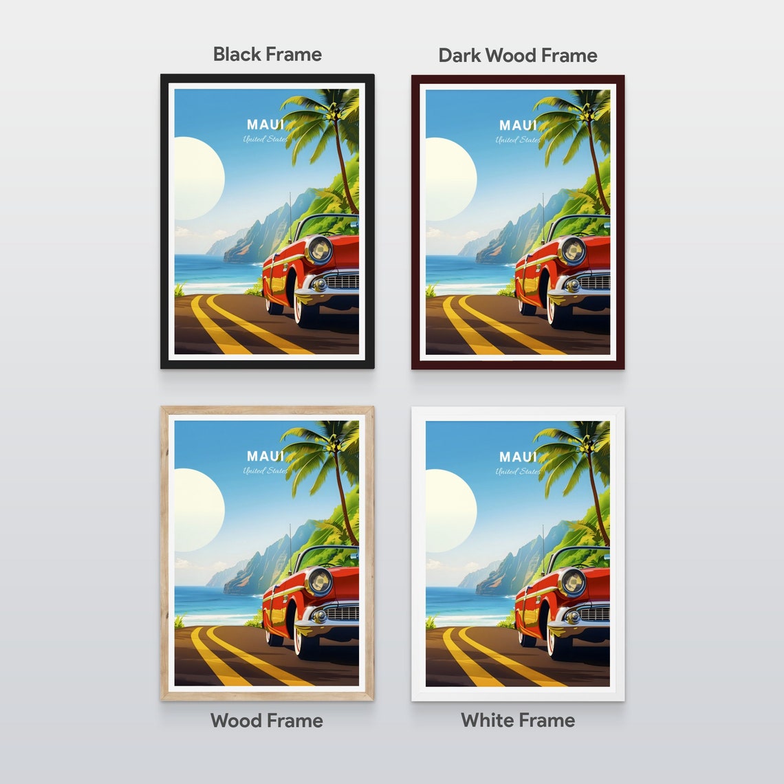 Maui Hawaii Classic Red Convertible Coastal Road Travel Poster - Image 2