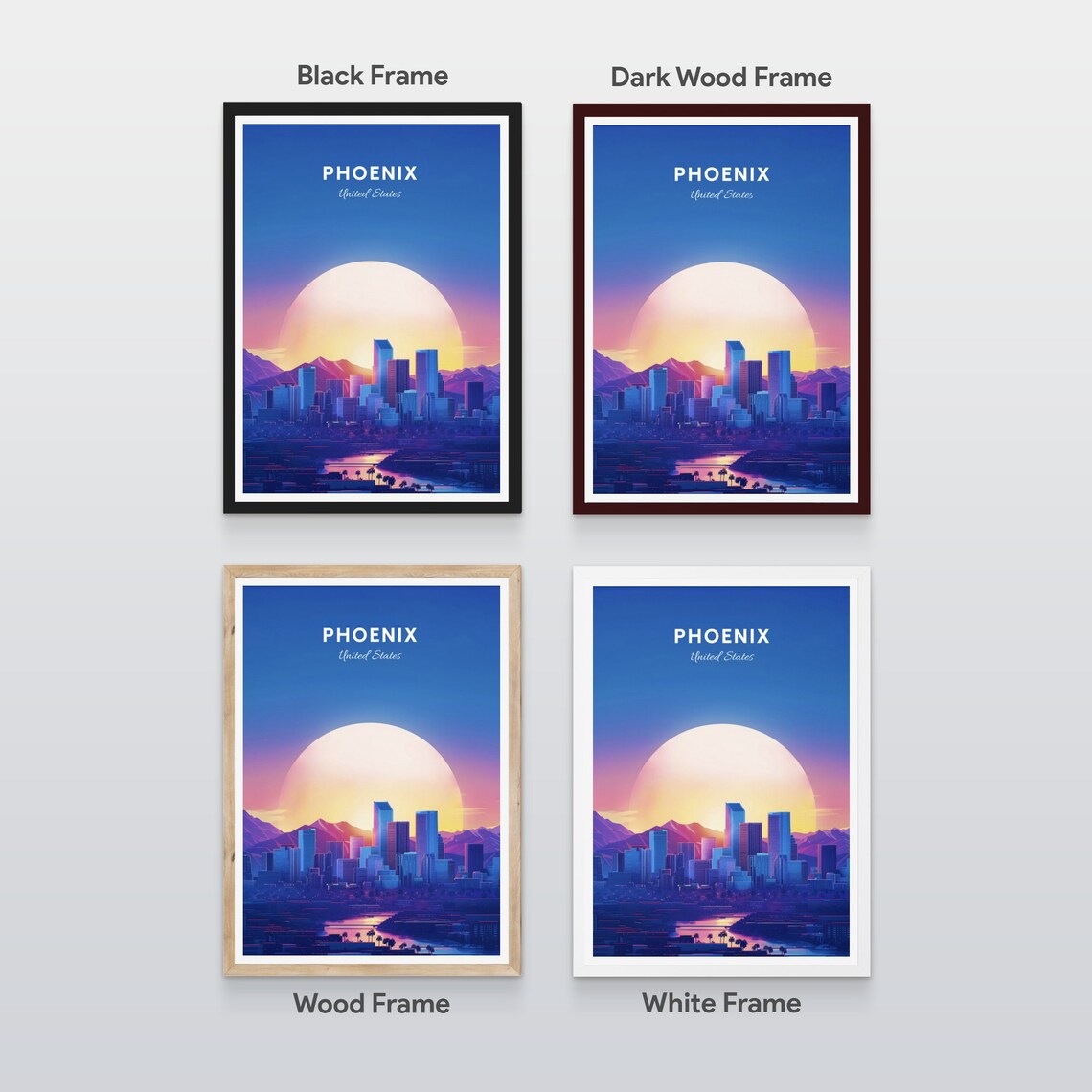 Phoenix Arizona Neon Sunset Skyline Desert City Retro Travel Poster - Image 2