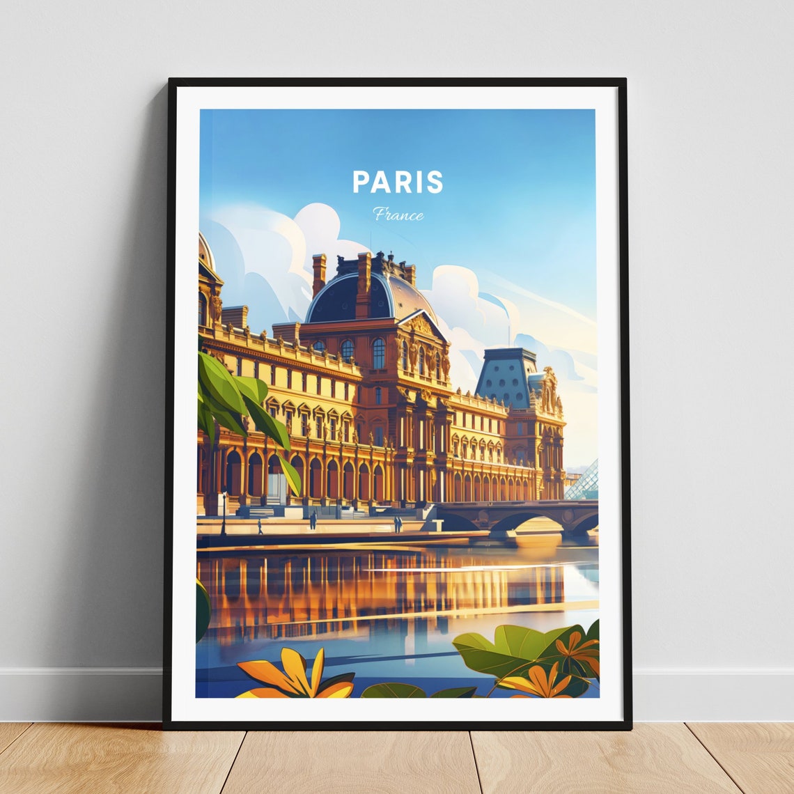 Paris France Louvre Museum Seine Riverside Pyramid View Poster