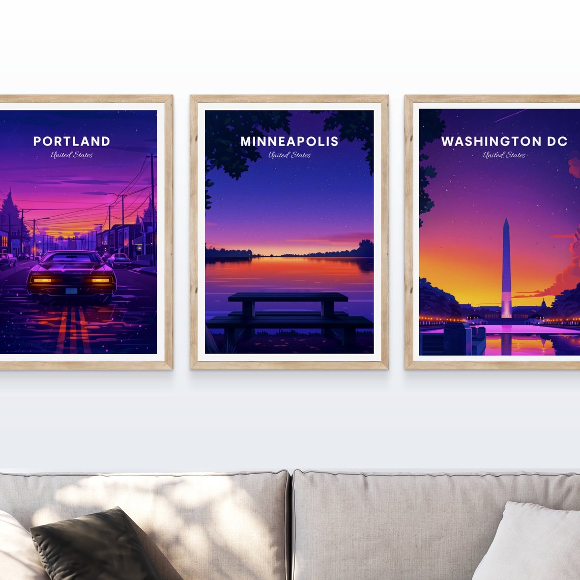 Minneapolis Minnesota Lakeside Sunset Bench Starry Sky Travel Poster - Image 4