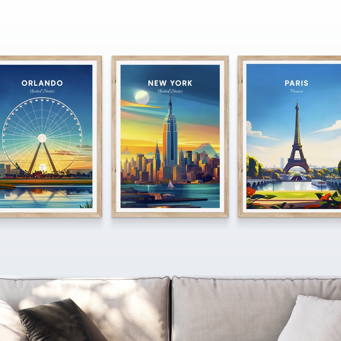New York Empire State Building Sunset Sailboat Vintage Travel Poster - Image 4