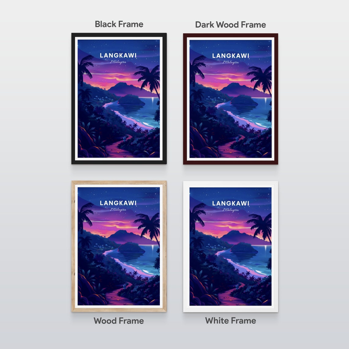 Langkawi Malaysia Tropical Night Beach Sunset Palm Trees Poster - Image 2