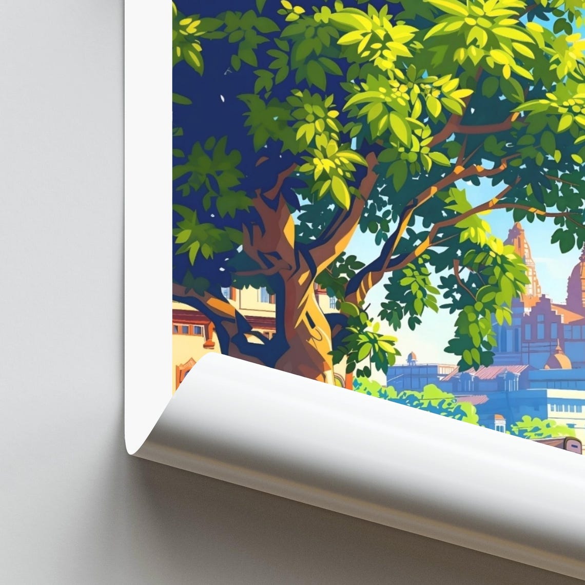 Kolkata India Rickshaw Street Banyan Tree Temple Towers Travel Poster - Image 2