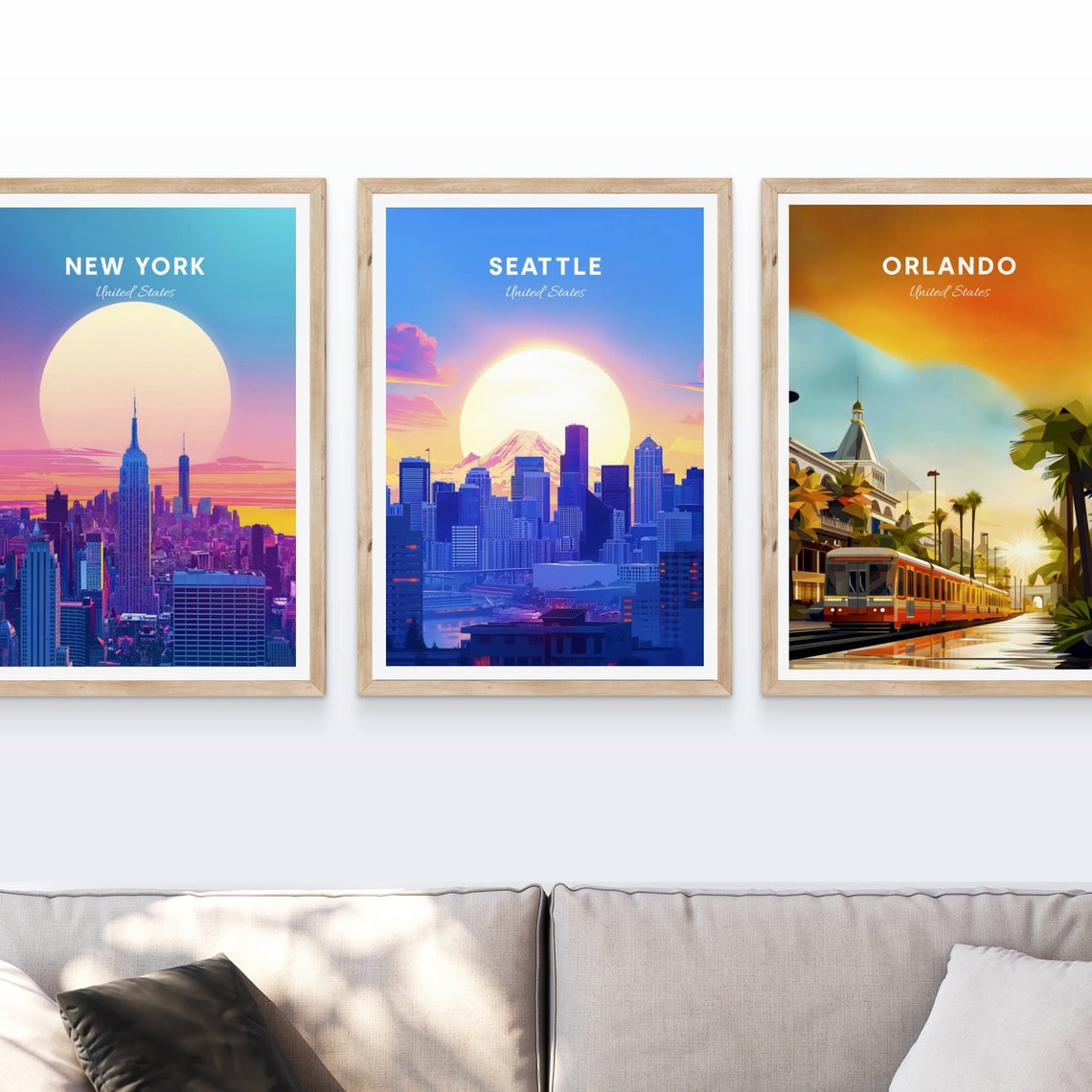 Seattle Skyline Sunrise Giant Sun Mount Rainier Vintage Travel Poster - Image 4
