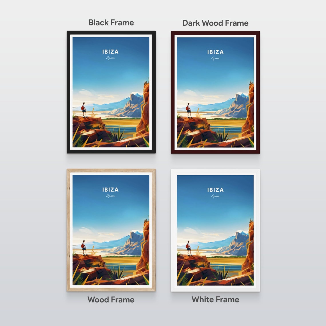 Ibiza Spain Rocky Coastal Cliff Hiker Mountain Sea View Poster - Image 2