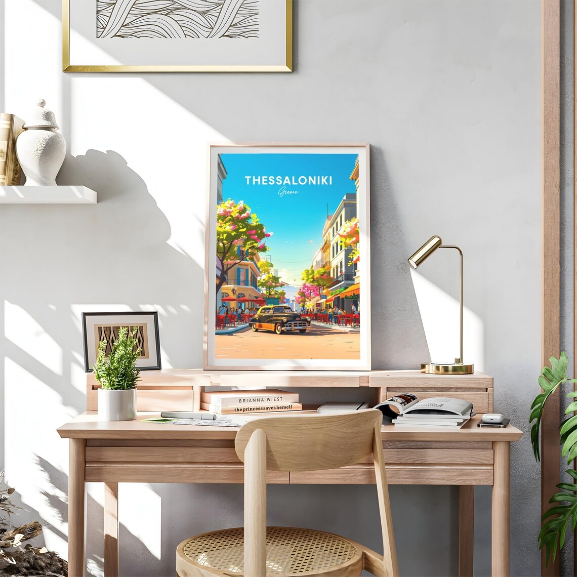 Thessaloniki Greece Vintage Car Cafe Street Summer View Art Poster - Image 4