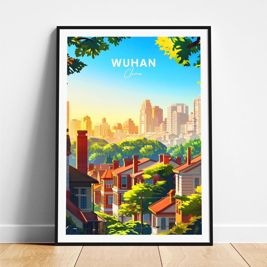 Wuhan China Brick Rooftop Homes Morning Skyline Sunrise Poster