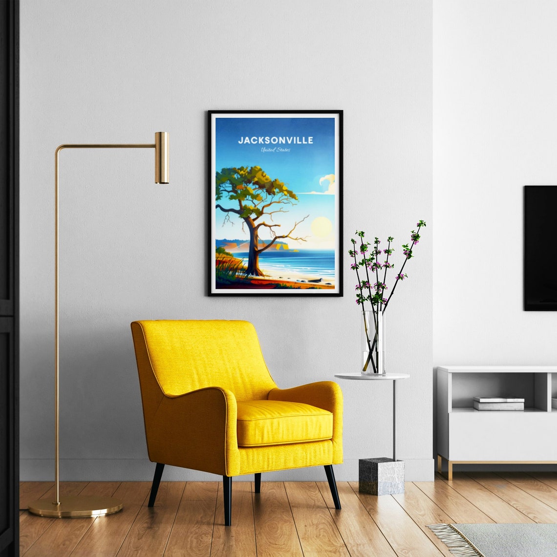 Jacksonville Florida Windswept Beach Tree Ocean Travel Poster - Image 3