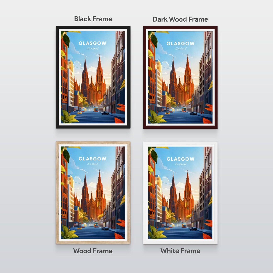 Glasgow Scotland Twin Spire Cathedral Street View Travel Poster - Image 2
