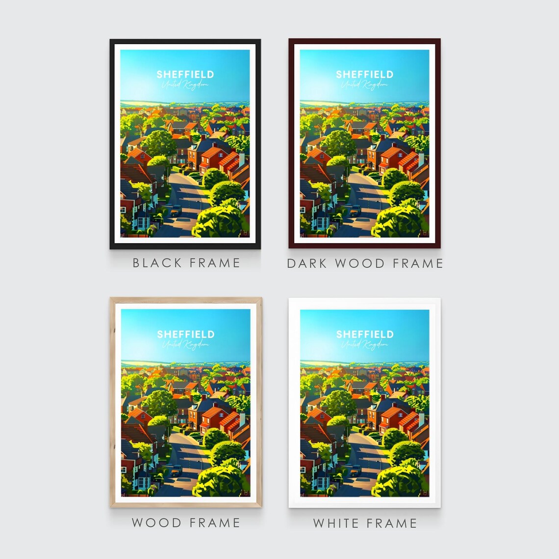 Sheffield Suburban Street Brick Houses England Travel Poster - Image 3
