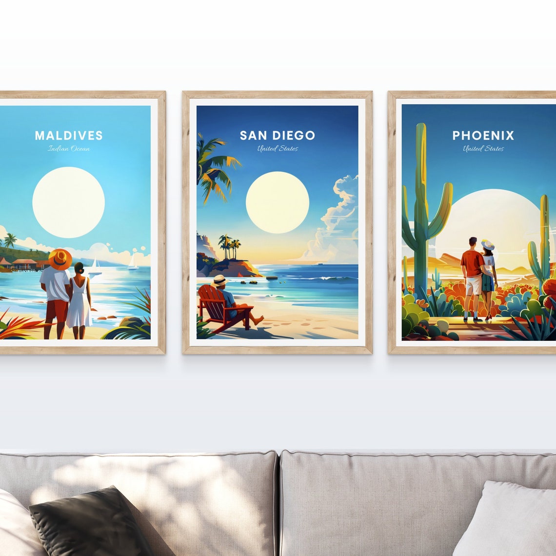 San Diego California Sunny Beach Chair Ocean Waves Travel Poster - Image 4