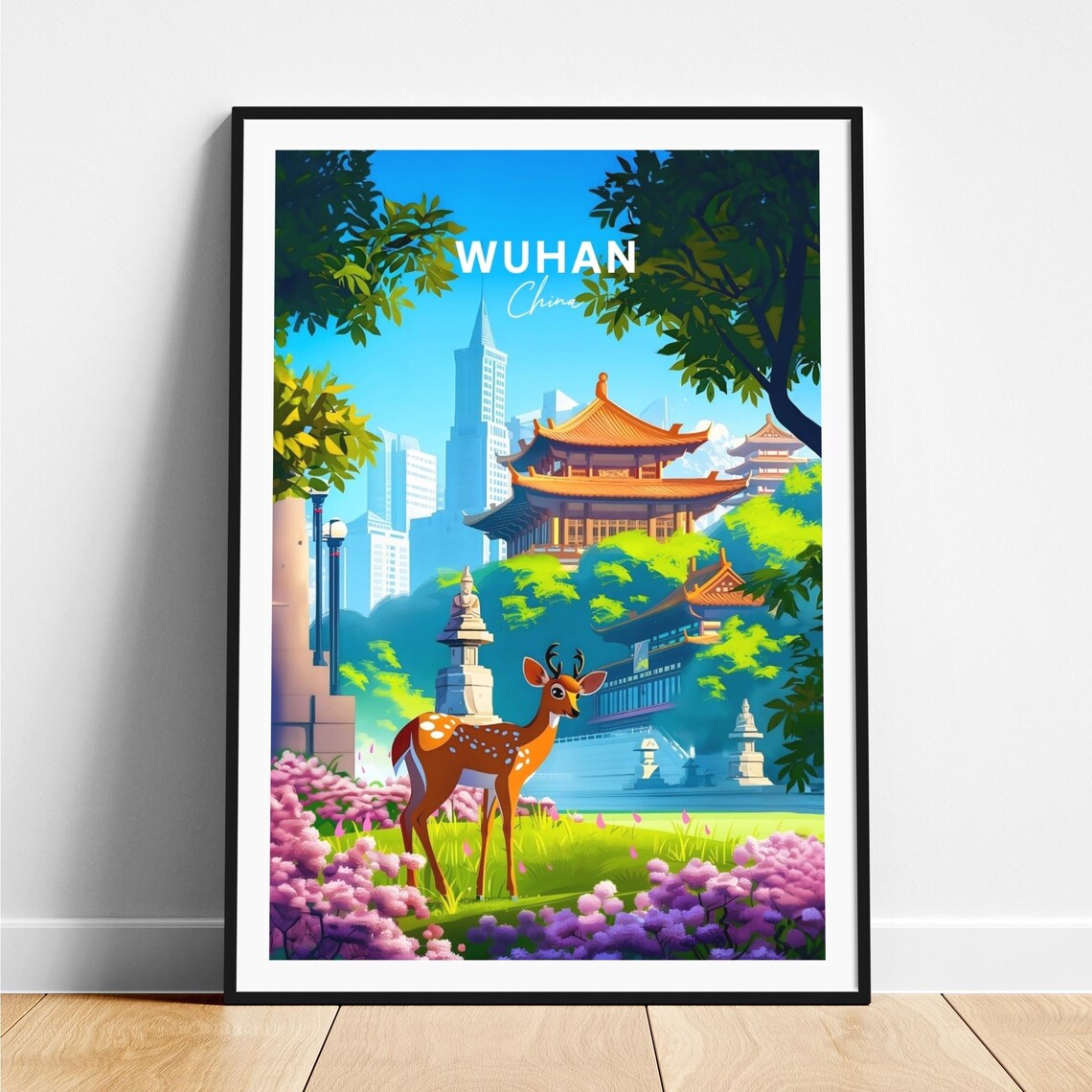 Wuhan China Historic Temple Garden Deer Spring Blossoms Poster