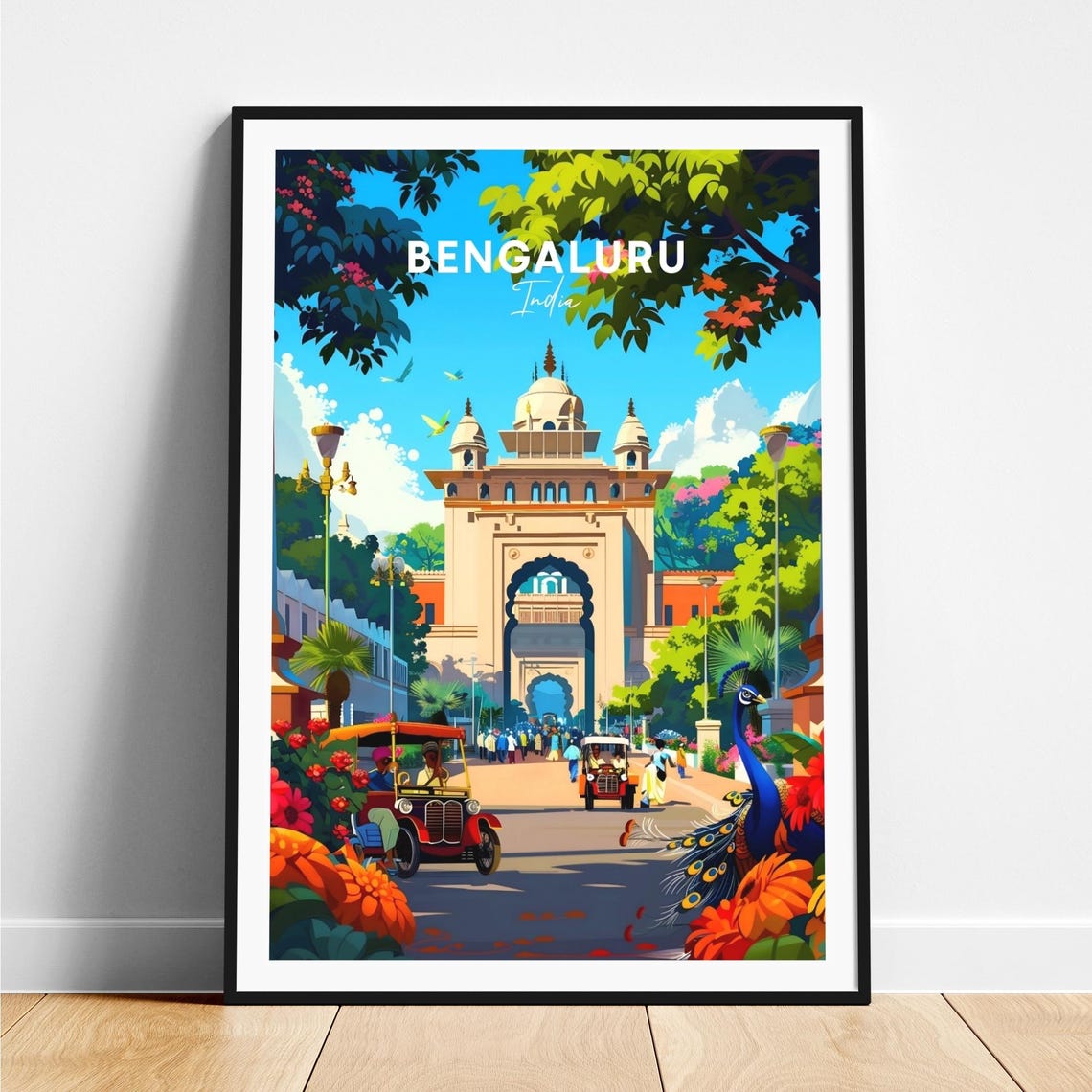 Bengaluru India Grand Gateway Arch with Peacock Travel Poster