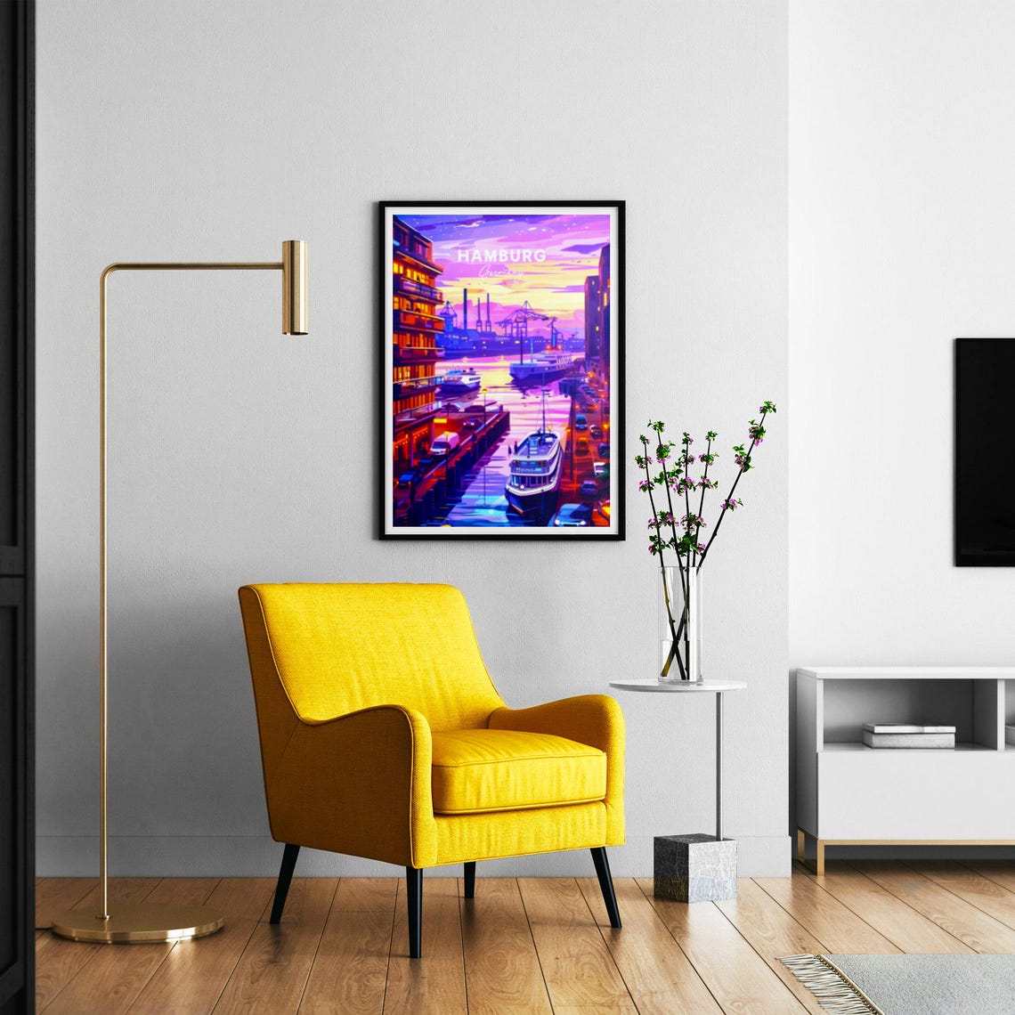 Hamburg Germany Harbor Dusk Neon Glow Container Port Travel Poster - Image 2
