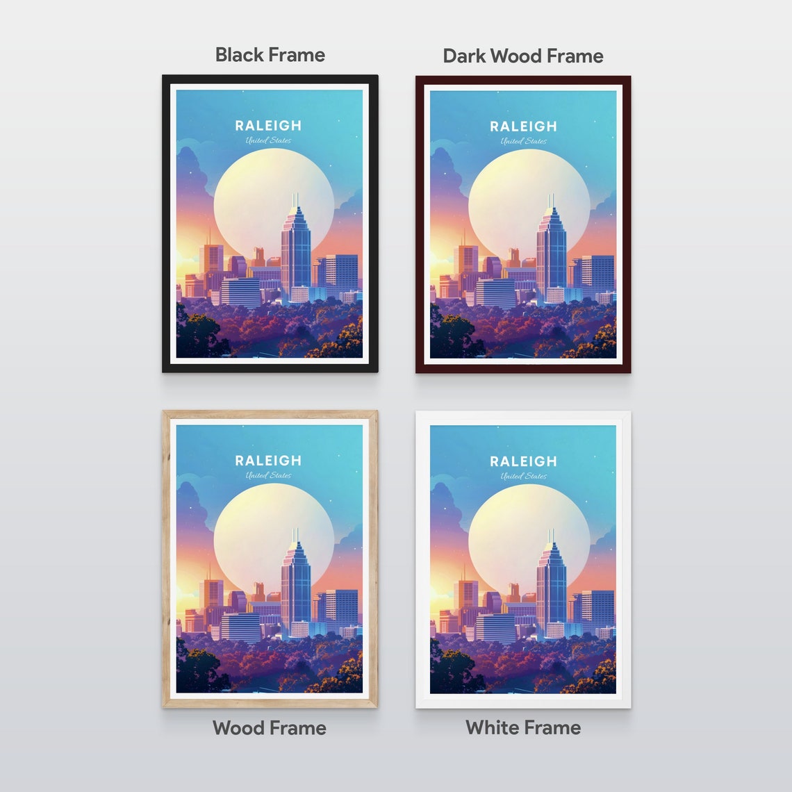 Raleigh North Carolina Skyline Giant Sun Autumn Sunset Poster - Image 2